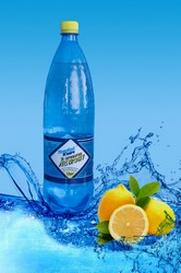 Drinking water highly carbonated 1,5l with lemon fragrance